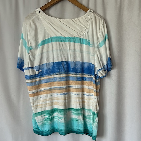 Alfred Dunner White Jeweled Palm Trees Short Sleeve Shirt Top **Size L**🌴🌴 - Picture 2 of 5